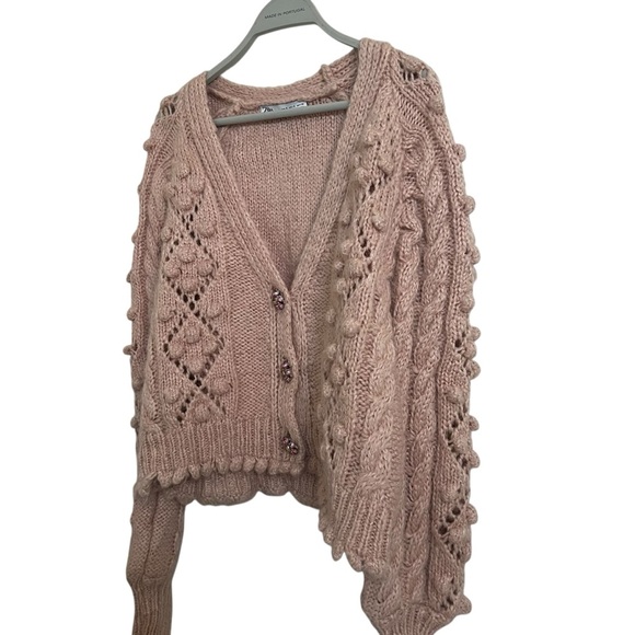 Zara cardigan chunky Pink Cardigan wool alpaca blend small - Picture 6 of 15